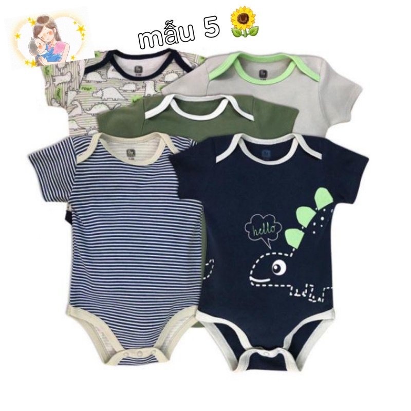 (Chọn mẫu) Set 5 bộ bodysuit body chip cộc tay hãng Beliti xuất dư cho bé trai và bé gái