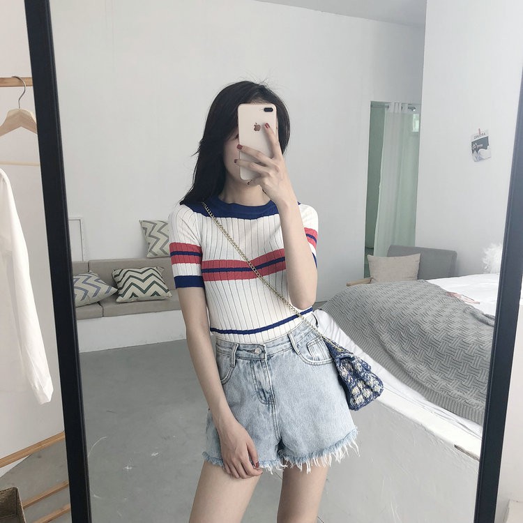 [ ORDER ] áo len gân cộc tay ulzzang order len mỏng ngắn tay sọc dáng hàn quốc KÈM ẢNH THẬT