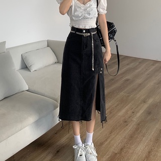 Váy denim xẻ eo cao phong cách Hàn Quốc