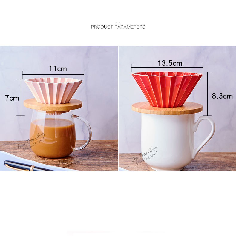 Phễu lọc cà phê v60 gốm sứ pha cafe pour over drip brew nhiều màu phong cách origami