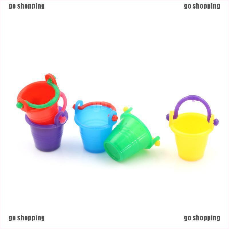 {go shopping}1:12 Mini Cute Bucket Plastic Colored Dollhouse Decoration Toy