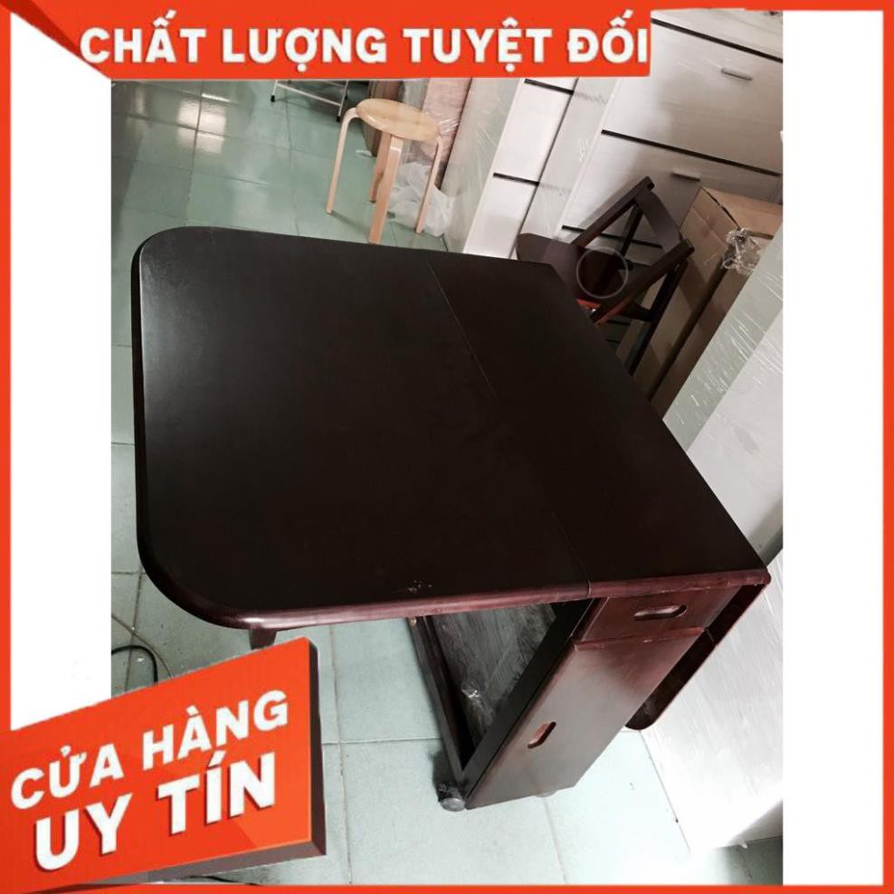 Bộ Bàn Ăn Thông Minh Gỗ Tự Nhiên ( 1 bàn + 4 ghế xếp gọn ) có bánh xe di chuyển dễ dàng