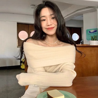Áo len trễ vai dài tay Phong cách Hàn Quốc sang trọng
