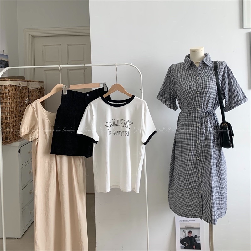 Đầm caro sơ mi đen