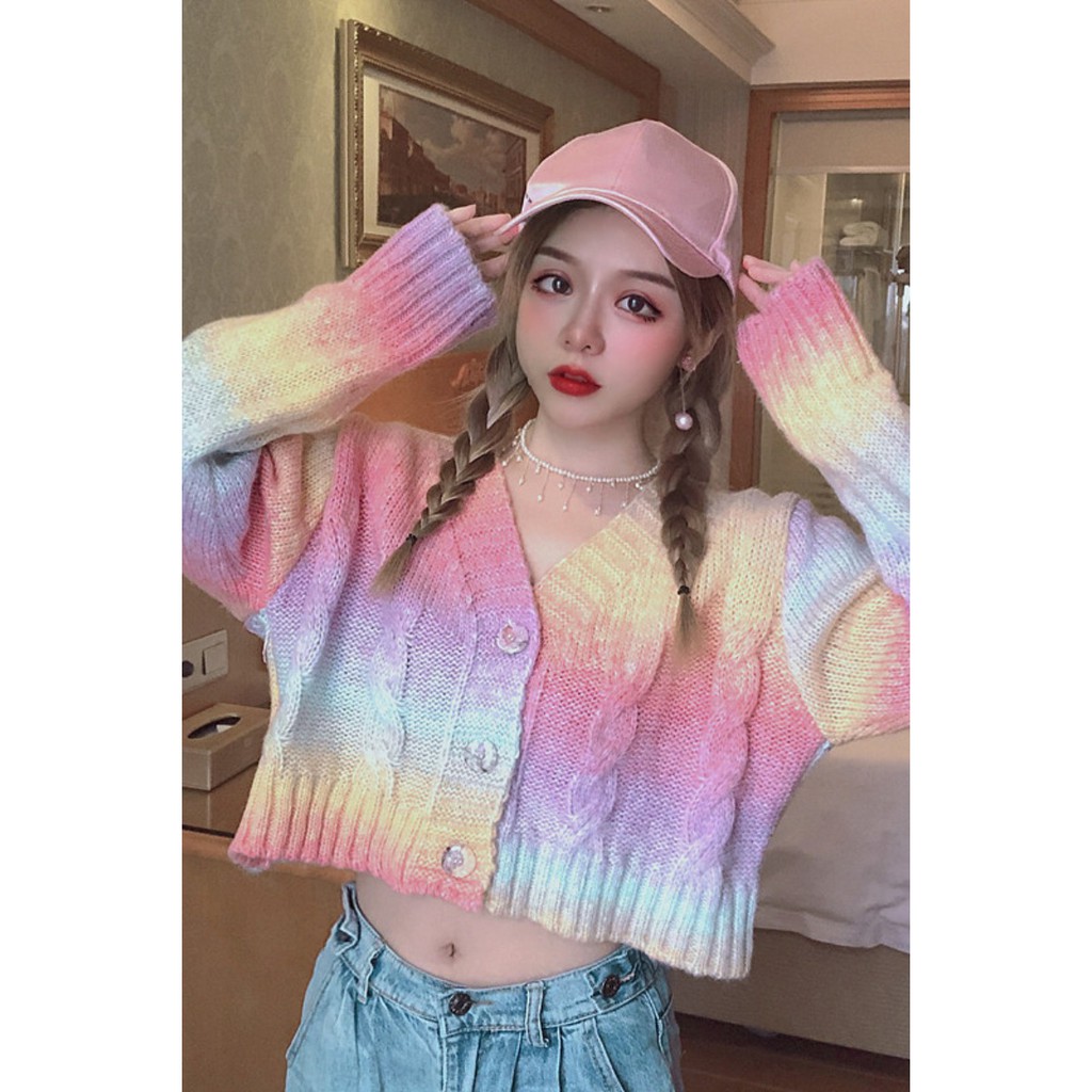 Áo len cầu vồng áo len cardigan A299