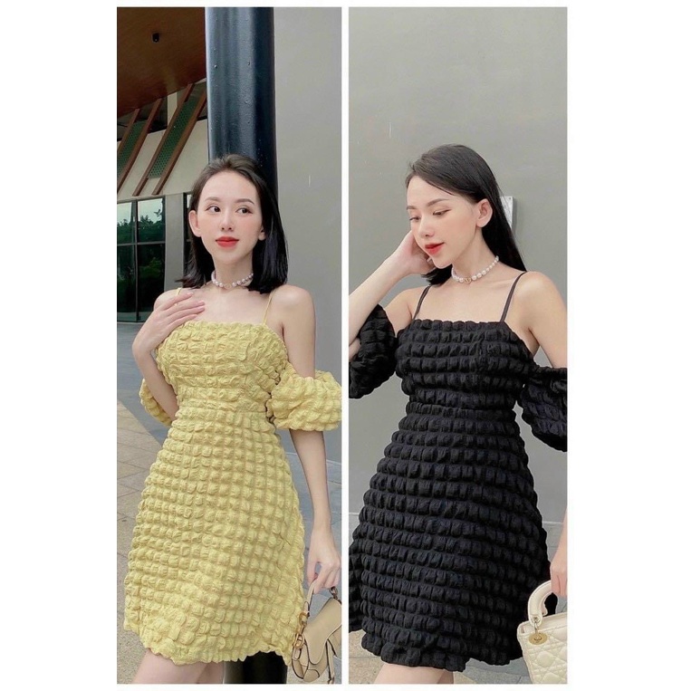 đầm trễ vai tay phồng 2 dây chất xốp đẹp l