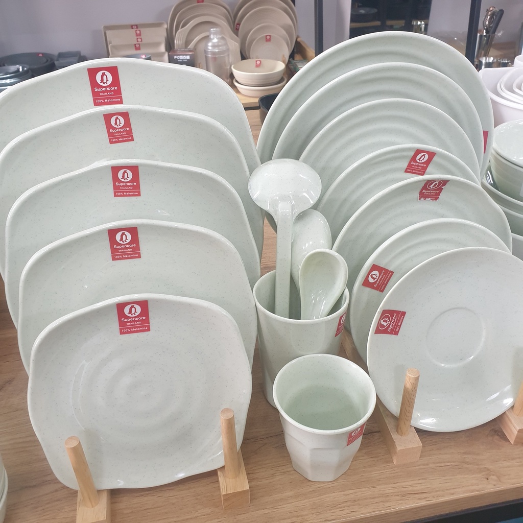 Bộ tô, chén, dĩa melamine màu xanh đá siêu đẹp chính hãng Superware