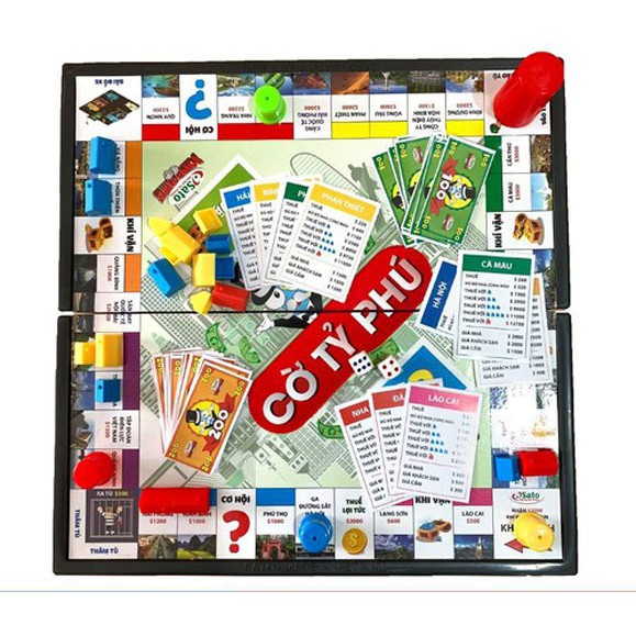 Combo 5 bộ Cờ Tỉ Phú MoNoPoLy cỡ lớn cho bé kích thước 42 x 42 cm - Hàng Việt Nam SATO có hướng dẫn tiếng việt kèm theo