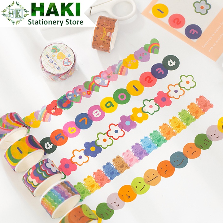 Sticker cute, cuộn 100 hình dán sticker HAKI trang trí sổ dễ thương giá rẻ ST36
