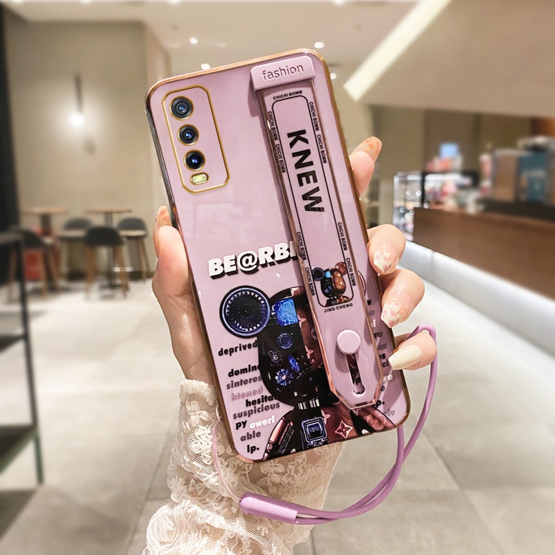 Ốp Điện Thoại In Hình Gấu Mạ Điện Kèm Dây Đeo Cho Vivo Y20 Y20i Y20S Y12S 2021 Y20S G Y20 2021 Y20A Y12A Vivo 2026