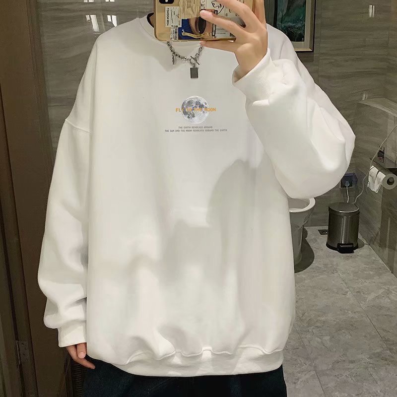 Áo sweater AOKANG tay dài dáng rộng cổ tròn in họa tiết cá tính cho nam