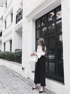 Set áo cột nơ + quần ống rộng