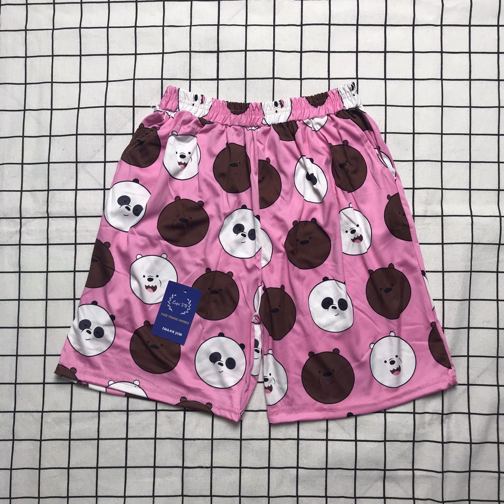 Quần Short Lửng Cartoon In Hình Gấu Bánh Kẹo - Lapi VN Thun Thể Thao Không Pha Phom Unisex,Freesize đến 70kg