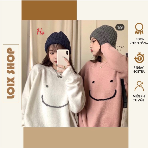 Áo khoác nỉ sweater 2 màu in mặt cười chất dày dặn mã 745