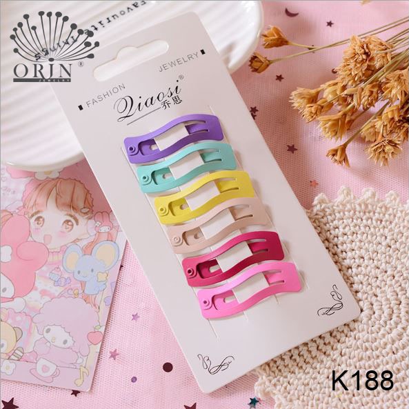 _Set 6 kẹp tóc nhiều màu dễ thương Orin K187 K188 K189 K190 K191 K192 K193 K194 K195 K196