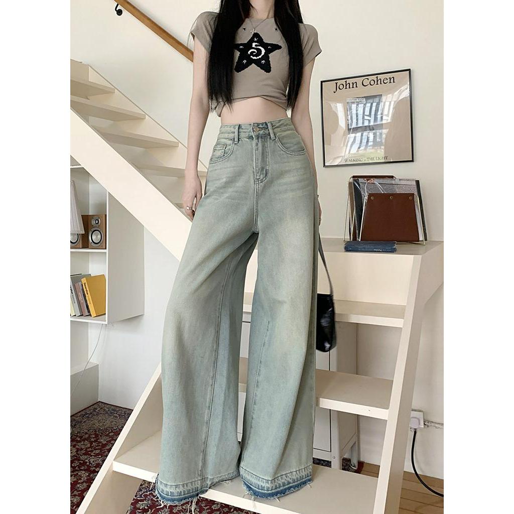 Quần Denim Ống Rộng Lưng Cao Phong Cách Retro Mùa Hè Kiểu Mới 63161