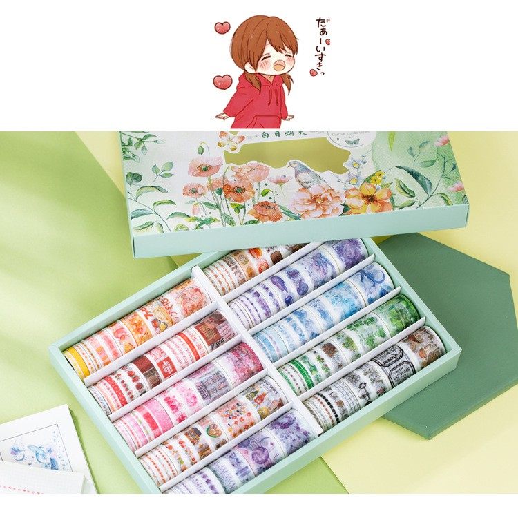 Washi Tape Set Vintage Làm Bullet Journal Nhiều Chủ Đề Băng Keo Hình Dán Dễ Thương Washitapes Cute