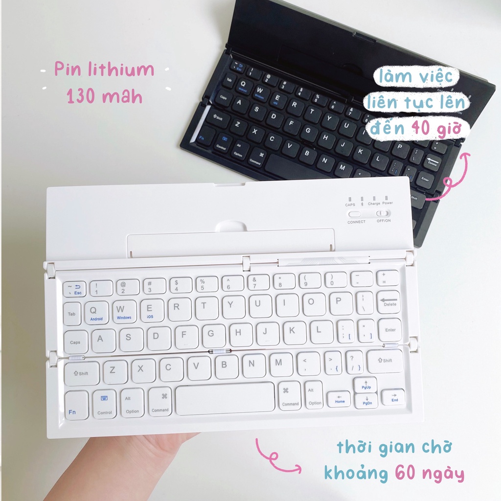 Bàn Phím Gập Gọn Bluetooth mini Kèm Giá Đỡ Điện Thoại Máy Tính Bảng