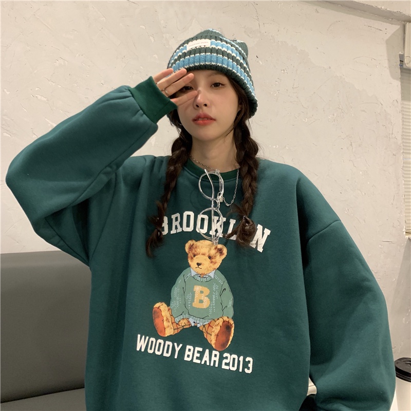 SUXI Áo sweatshirt tay dài dáng rộng thời trang mùa thu mới dành cho nữ