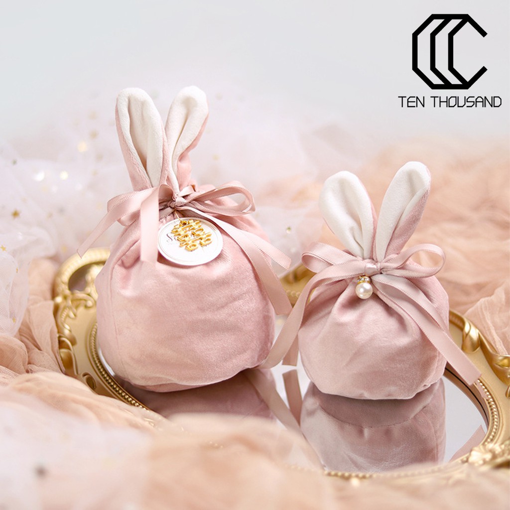 Túi vải nhung đựng quà thiết kế tai thỏ dễ thương cho ngày lễ phục sinh