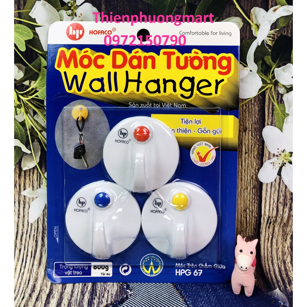 Móc tròn chấm giữa HPG67 – Móc dán dính tường đóng đinh chịu lực bằng nhựa cao cấp HOFACO