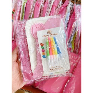 Đĩa/dĩa/nến sinh nhật set 10c có nến