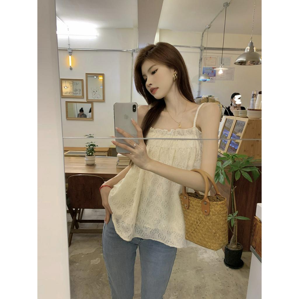 63548 Mùa Hè Áo Yếm Mỏng Màu Trắng Nhìn Ống