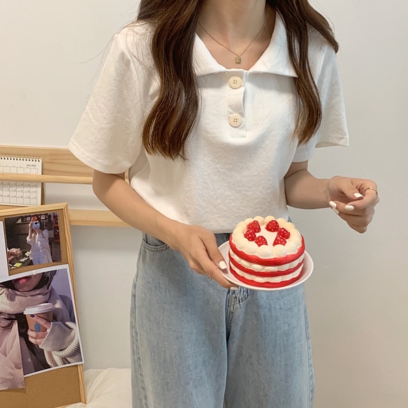 Áo Polo Tay Ngắn Dáng Rộng Màu Trơn Nhiều Màu Sắc Thời Trang Hè Cho Nữ