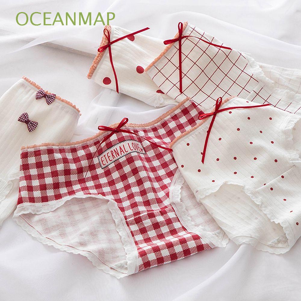 Quần lót cotton mềm mại co giãn phối ren họa tiết chấm bi phong cách Hàn Quốc cho nữ