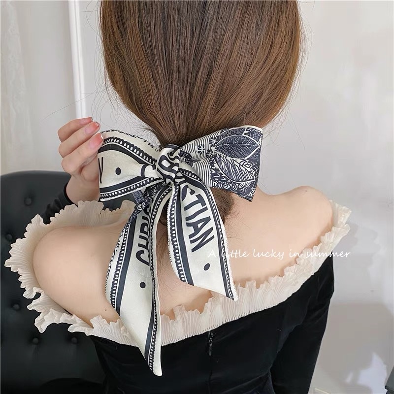 Kẹp tóc nơ satin họa tiết in phong cách hàn quốc thời trang cho nữ