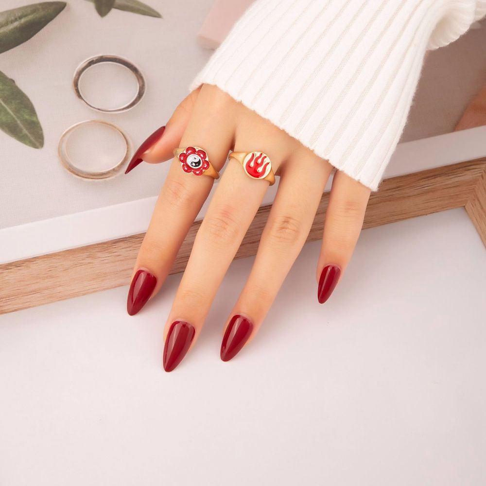 Bộ 6 Nhẫn Đeo Ngón Tay Bằng Hợp Kim Hình Hoa Trái Tim Phong Cách Hàn Quốc Sang Trọng Cổ Điển Dành Cho Nữ