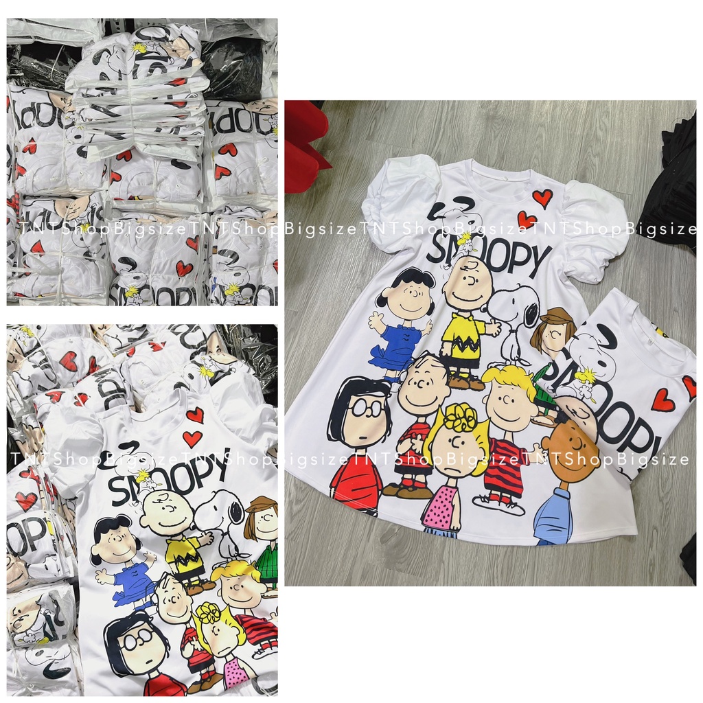Đầm Suông Tay Phồng In 3D Hoạt Hình Snpoopy