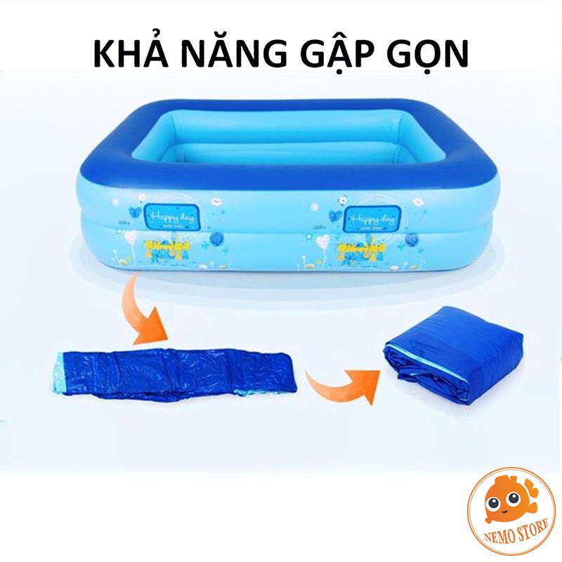 Bể bơi cho bé tại nhà, bể phao 2 và 3 tầng hình chữ nhật cỡ lớn 1m2 1m3 1m5 1m6 1m8 2m1 có bơm điện