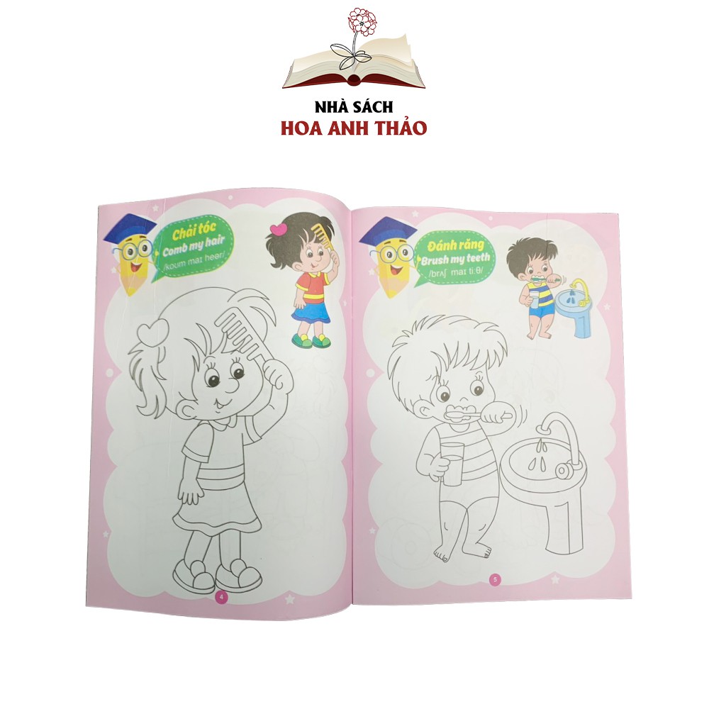 Sách - Tô Màu Bé tô màu nhiều chủ đề song ngữ Việt Anh cho trẻ từ 3-4 tuổi (Bộ 8 quyển)