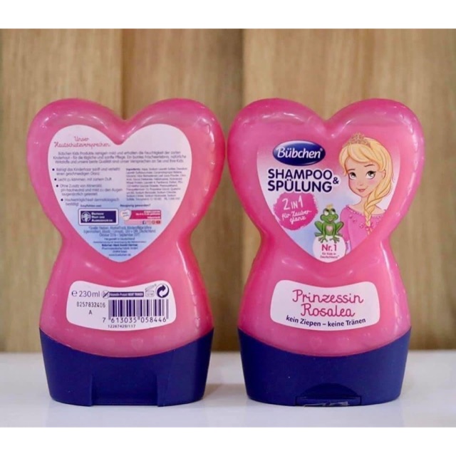 Dầu gội - xả Bübchen (2 in 1) - màu hồng trái tim hình công chúa Rosalea hàng Đức