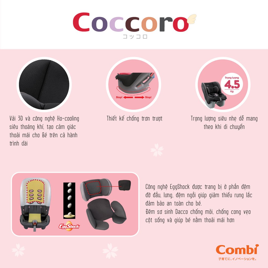 Ghế ngồi ô tô Combi Coccoro EG màu đen cho bé từ sơ sinh đến 18kg