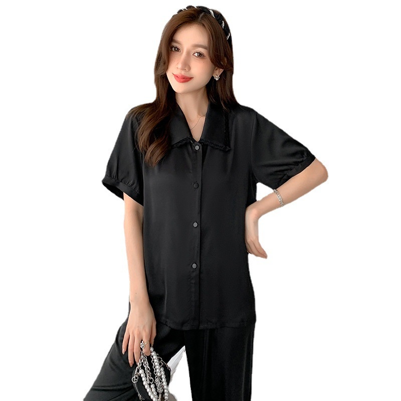 Bộ Đồ Ngủ Ngắn Tay Bằng Lụa Mát Thời Trang Mùa Hè Giản Dị