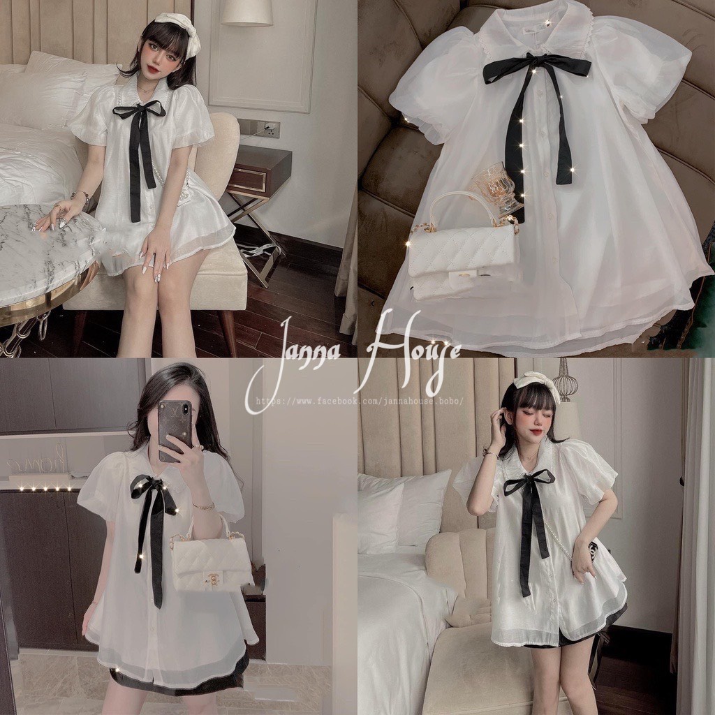 [Mã SKAMFSW175 giảm 10K đơn 50K] [ẢNH THẬT] Áo sơ mi tay cộc cổ nơ đen tiểu thư ulzzang SM56 jannahouse | BigBuy360 - bigbuy360.vn