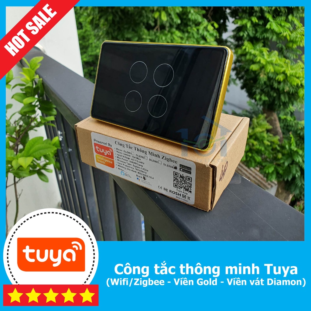 Công tắc Tuya viền nhôm, mặt kính cao cấp hệ Tuya - Smart Life, 1-4 nút, 2 màu đen trắng - hình chữ nhật, Wifi/Zigbee.