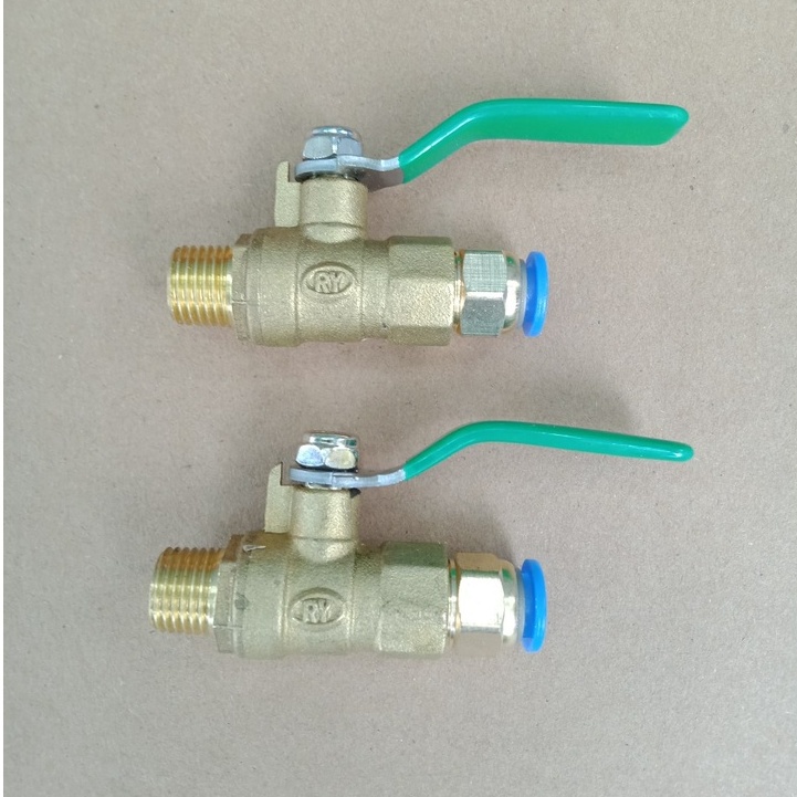 Van khóa dây hơi, ống phun sương 1 đầu ren ngoài 1/4-13mm, 1 đầu nối nhanh ống PU phi 8mm