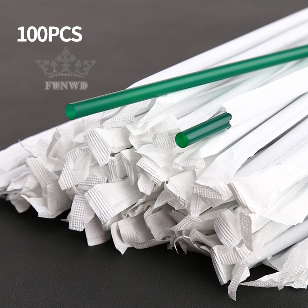 Set 100 Ống Hút Nhựa 8X240Mm Màu Xanh Lá Đậm Dùng Một Lần