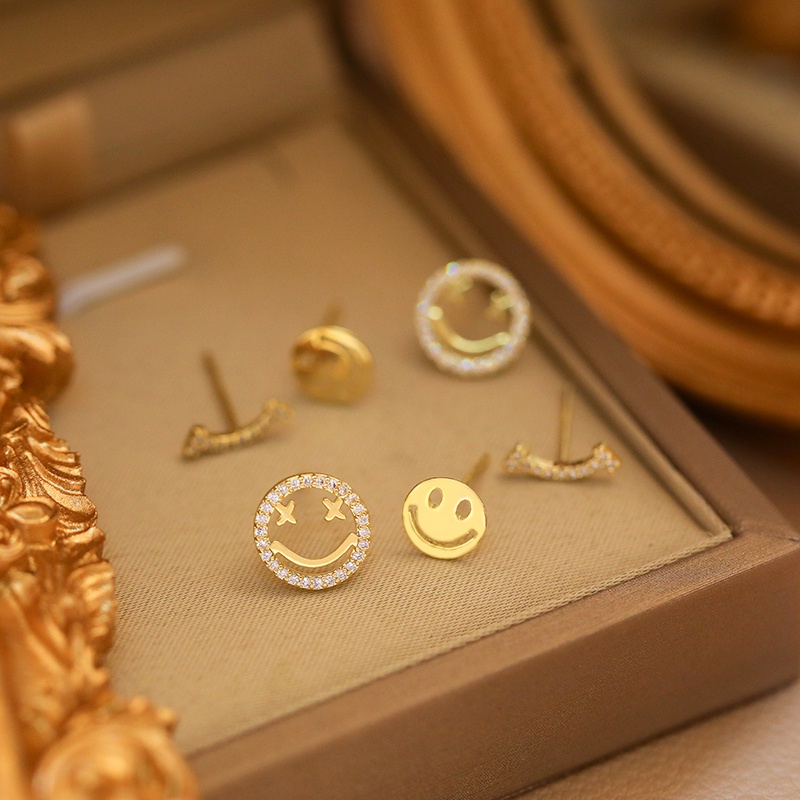 [Jiudolan] Set 6 Đôi Bông Tai Mạ Bạc 925 Hình Mặt Cười Phong Cách Hàn Quốc Thời Trang Mùa Hè Dành Cho Nữ