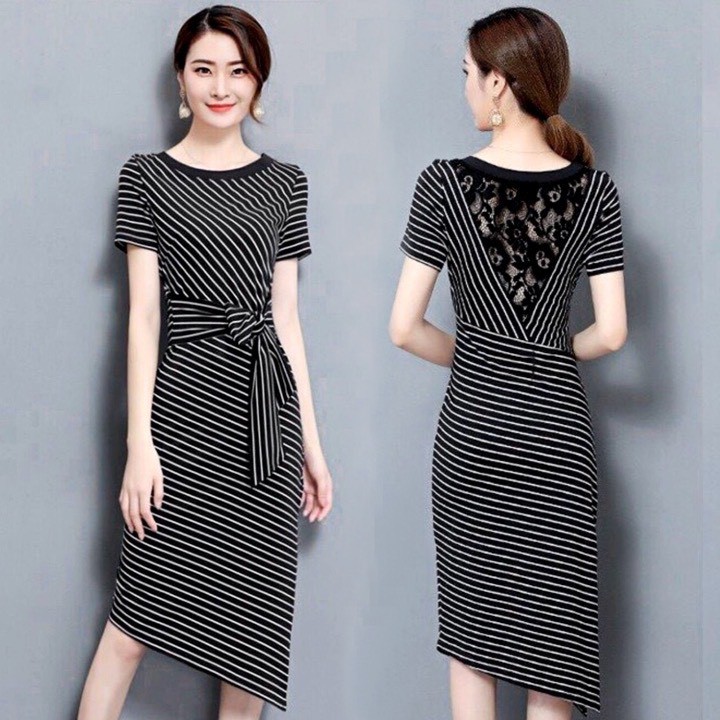 Đầm Thun Đầm Ôm Sọc Kẻ Trẻ Trung Hàn Quốc ANN1091