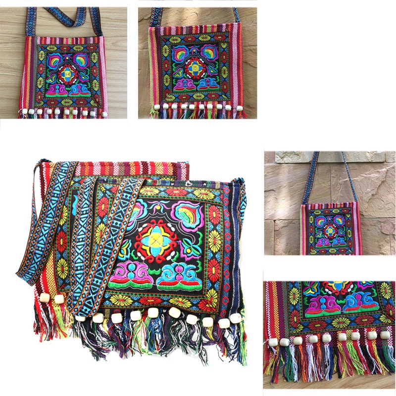 Seng Túi Đeo Chéo Thái Lan Họa Tiết Thêu Tua Rua Boho Hi