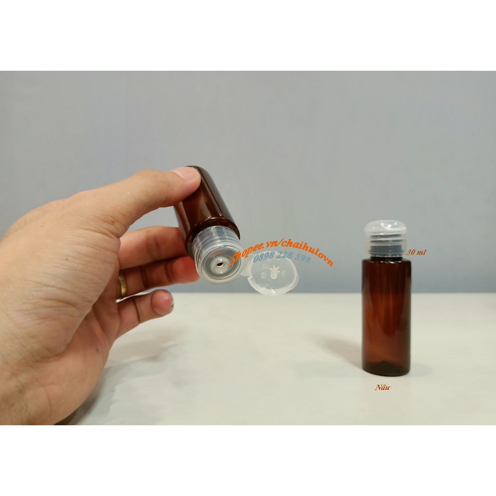 Chai nhựa NẮP BẬT màu trong, nâu chiết mỹ phẩm, gel rửa tay 30ML