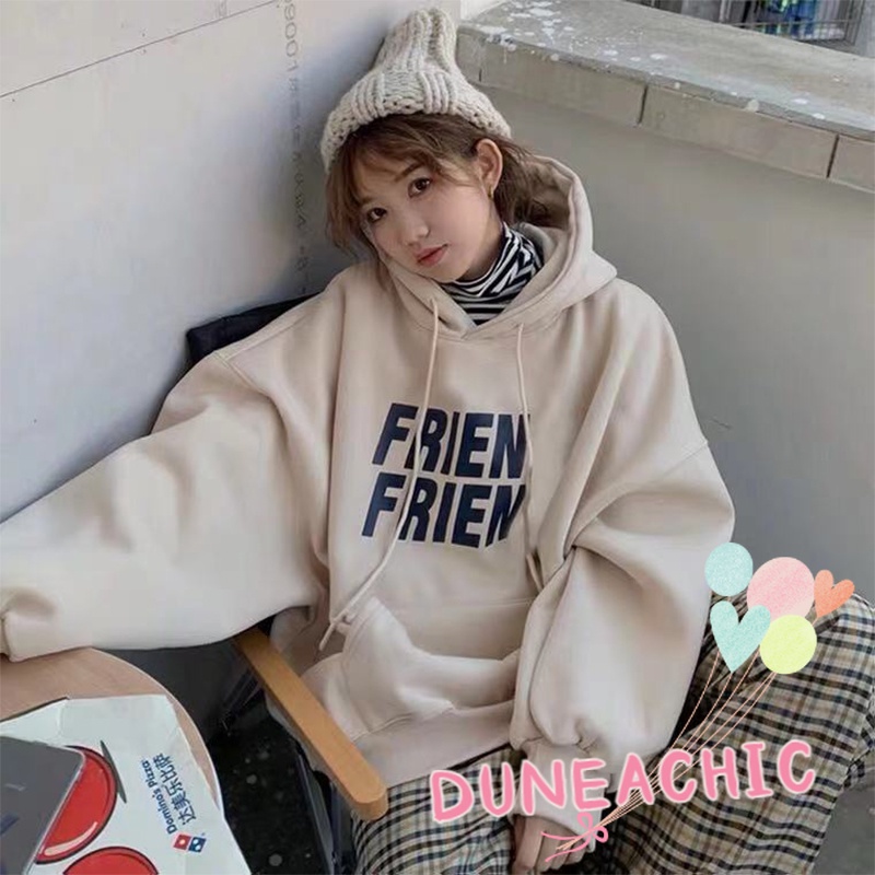 DUNEA Áo Hoodie Dáng Rộng Bằng Lông Cừu Dày Phong Cách Retro Dành Cho Nữ