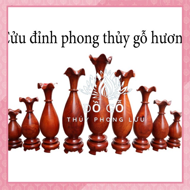 Bộ cửu đỉnh gỗ hương đá nguyên khối-Lục bình tiện tròn phong thủy