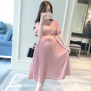 Váy bầu hồng châm bi Voan cao cấp 2019