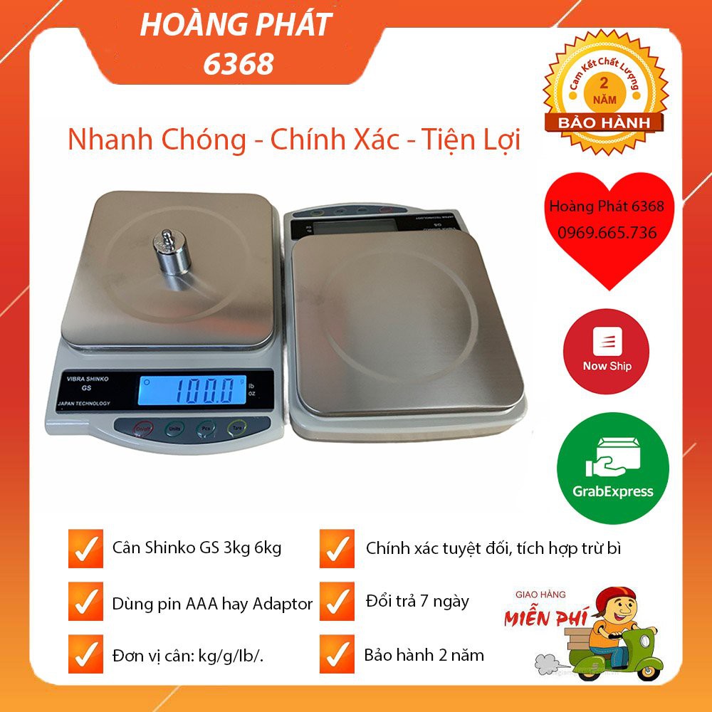 Cân Điện Tử Mini Vibra Shinko ( GS6 - 6kg/1g ) ( GS3 - 3kg/0.5g ) Chính Hãng Siêu Bền & Dùng Sạc Trực Tiếp - BH 2 Năm