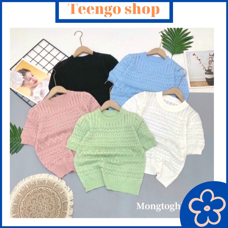 Áo Dệt Kim Nữ Hoa Văn Ngắn Tay Cardigan Cổ Tròn Thoáng Mát Dịu Dàng Thanh Lịch Phong Cách Hàn Quốc